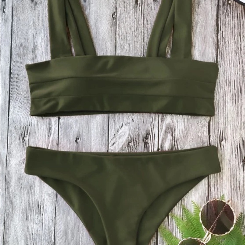 NWT Olive bandeau and cheeky swim suit set